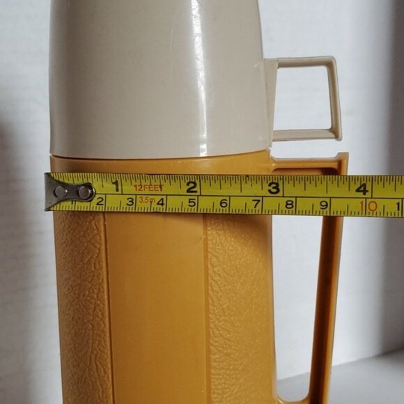 Vintage Thermos Brand Glass INSIDE Travel Coffee Container Harvest Gold Cup Lid - Picture 5 of 16